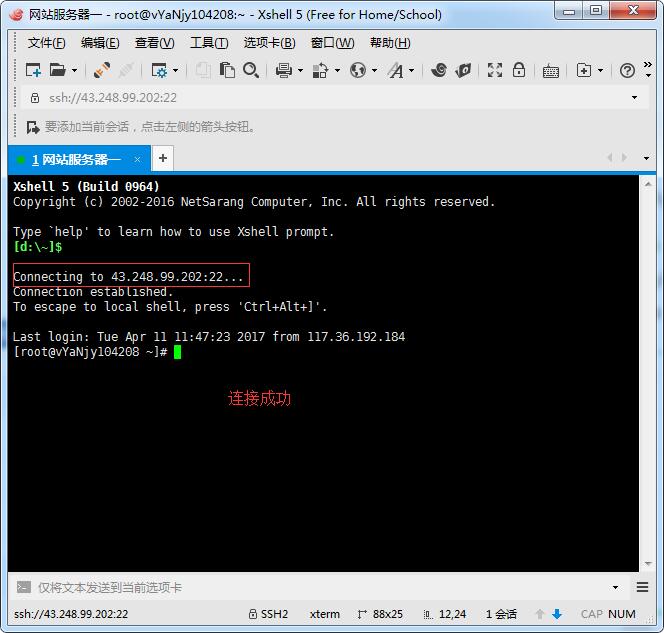 linux服务器连接成功